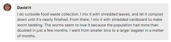 Description of worm bedding mix created by a member of Worm People Community 