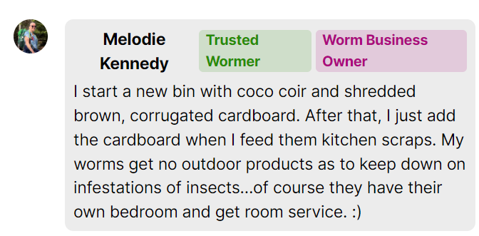 Description of worm bedding mix created by a member of Worm People Community 